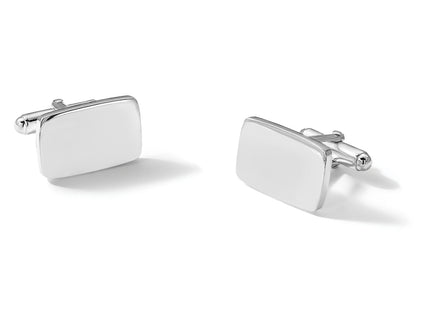 Sterling Silver Rhodium-plated Polished Rectangle Cuff Links