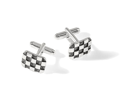 Sterling Silver Oxidized Brushed and Polished Checkerboard Cuff Links