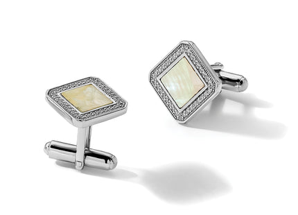 Sterling Silver Rhodium-plated CZ and Mother of Pearl Square Cuff Links