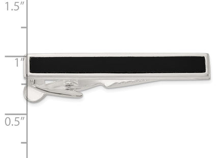 Sterling Silver Polished Onyx Tie Bar (Style QQ657)