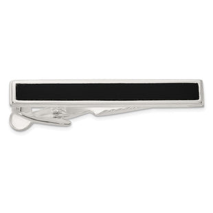 Sterling Silver Polished Onyx Tie Bar (Style QQ657)