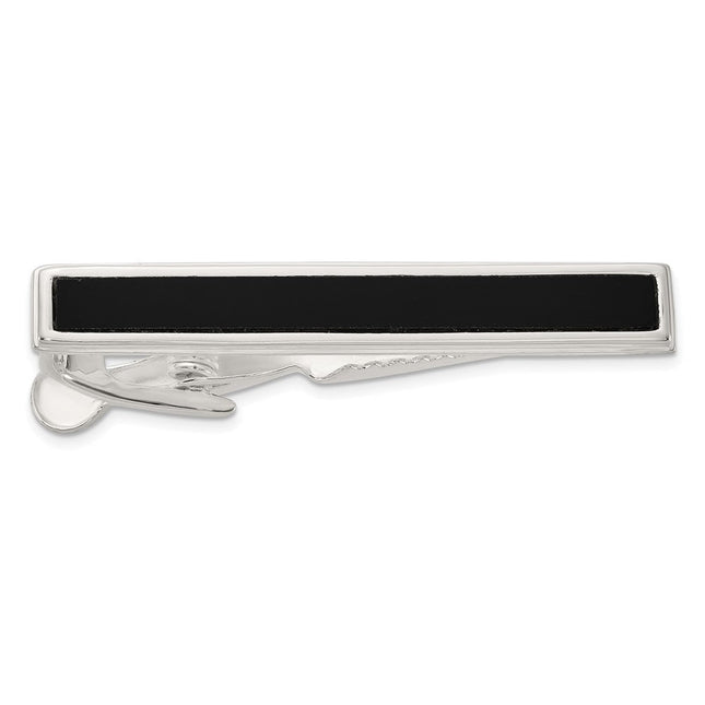 Sterling Silver Polished Onyx Tie Bar, 42 x 6.4mm
