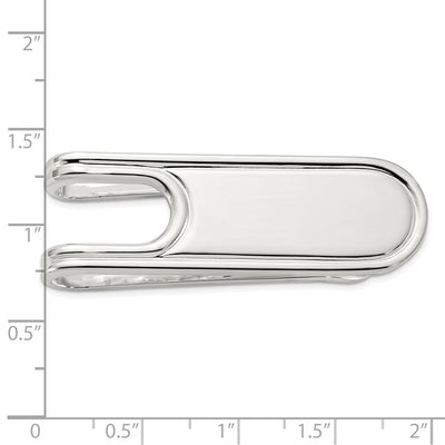 Sterling Silver Rhod-plated Polished Grooved Edge Open Back Money Clip