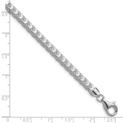Sterling Silver Rhodium-plated D/C Square Franco Bracelet, 7 x 4mm