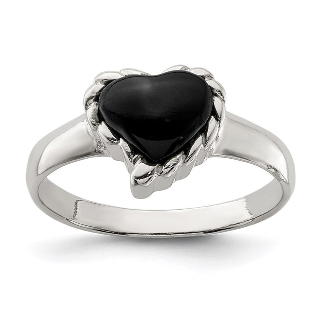 Sterling silver onyx heart ring