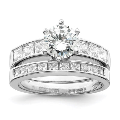 Sterling Silver Rhodium-plated CZ 2 Piece Wedding Ring Set