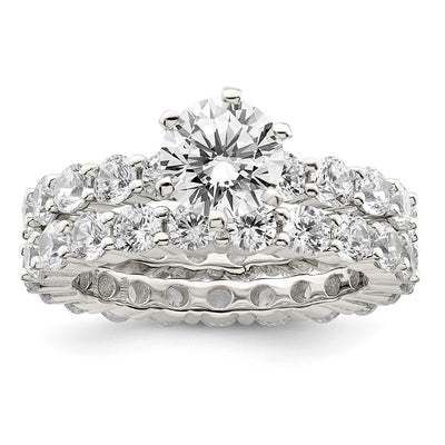 Sterling Silver Rhodium-plated CZ 2 Piece Wedding Set Ring