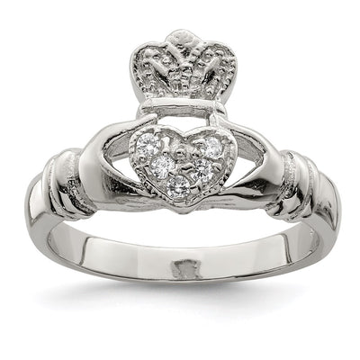Sterling silver cubic zirconia claddagh ring