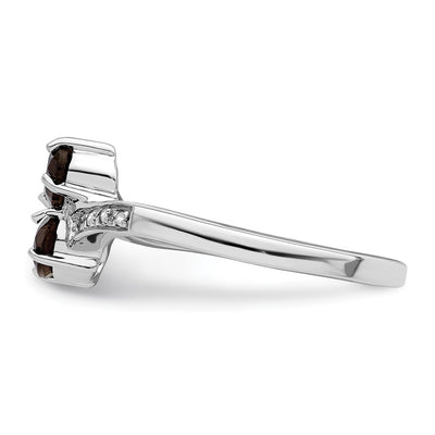 Sterling Silver Rhodium 2 Oval Smoky Quartz & Diamond Ring