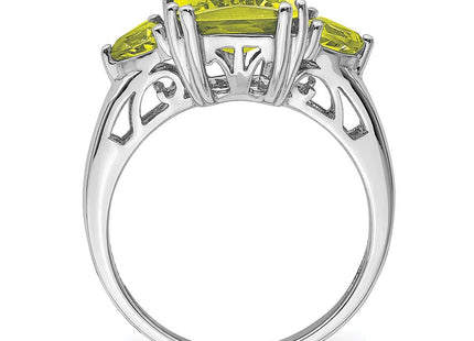 Sterling Silver Rhodium Checker-Cut Lemon Quartz Ring