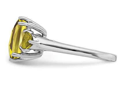 Sterling Silver Rhodium Checker-Cut Lemon Quartz Ring