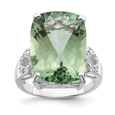 Sterling Silver Rhodium Green Quartz Diam. Ring
