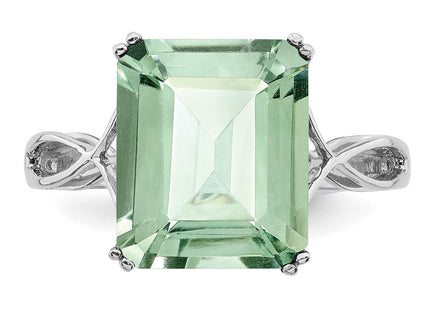 Sterling Silver Rhodium Green Quartz Ring