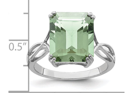 Sterling Silver Rhodium Green Quartz Ring
