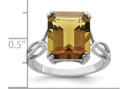 Sterling Silver Rhodium Whiskey Quartz Ring