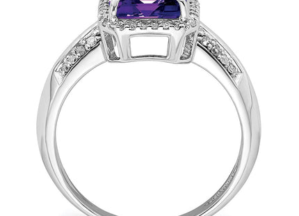 Sterling Silver Rhodium-plated Amethyst Diamond Ring