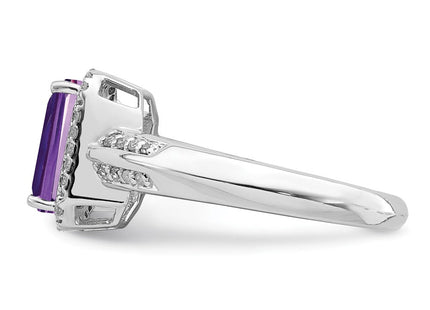 Sterling Silver Rhodium-plated Amethyst Diamond Ring