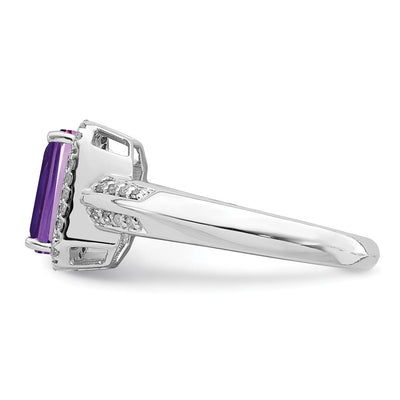 Sterling Silver Rhodium-plated Amethyst Diamond Ring