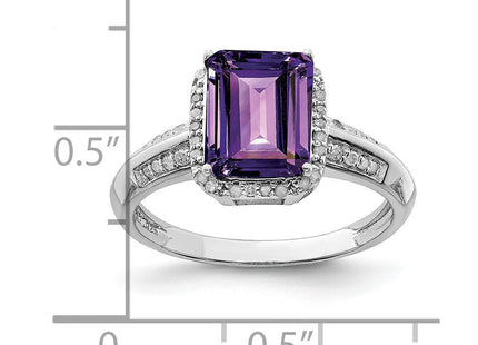 Sterling Silver Rhodium-plated Amethyst Diamond Ring