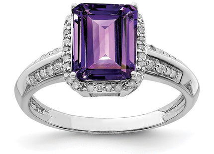 Sterling Silver Rhodium-plated Amethyst Diamond Ring
