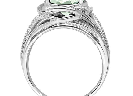 Sterling Silver Rhodium Green Quartz Ring