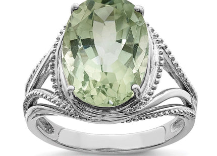 Sterling Silver Rhodium Green Quartz Ring
