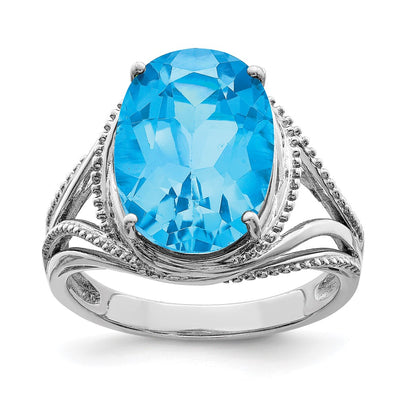 Sterling silver blue topaz oval ring