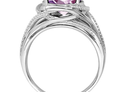 Sterling Silver Rhodium Pink Quartz Ring