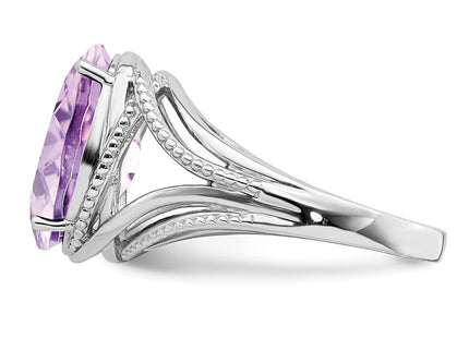 Sterling Silver Rhodium Pink Quartz Ring