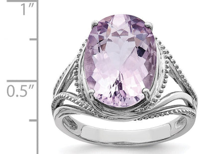 Sterling Silver Rhodium Pink Quartz Ring