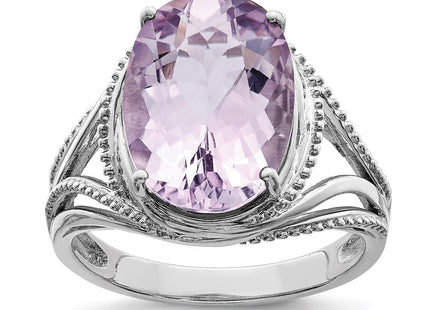 Sterling Silver Rhodium Pink Quartz Ring