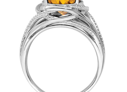 Sterling Silver Rhodium Whiskey Quartz Ring