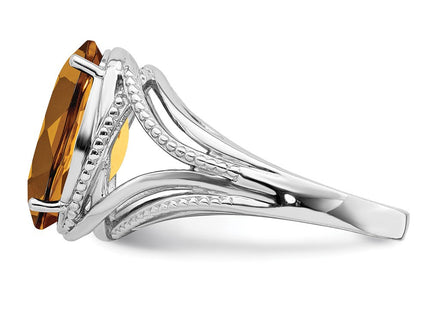 Sterling Silver Rhodium Whiskey Quartz Ring