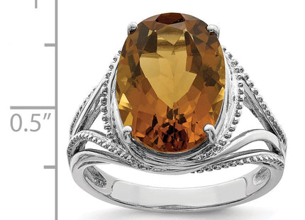 Sterling Silver Rhodium Whiskey Quartz Ring