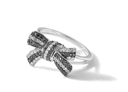 White Night Sterling Silver Rhodium-plated Black and White Diamond Bow Ring