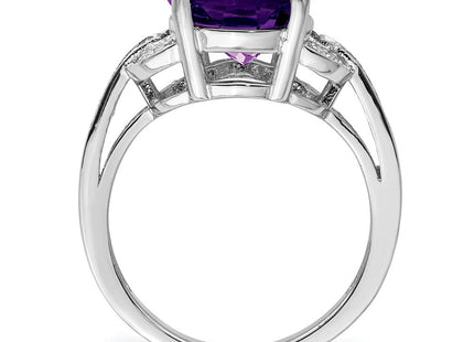 Sterling Silver Rhodium-plated Amethyst Diamond Ring