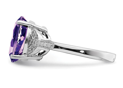 Sterling Silver Rhodium-plated Amethyst Diamond Ring