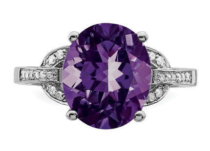 Sterling Silver Rhodium-plated Amethyst Diamond Ring
