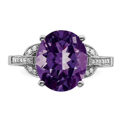 Sterling Silver Rhodium-plated Amethyst Diamond Ring