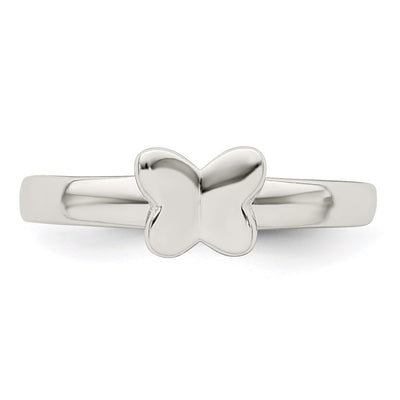 Sterling Silver Rhodium-plated Polished Butterfly Children's Ring
