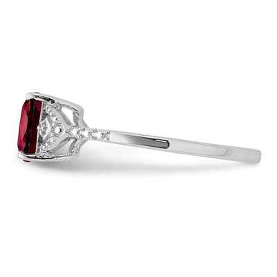 Sterling Silver Rhodium-plated Diamond and Garnet Ring