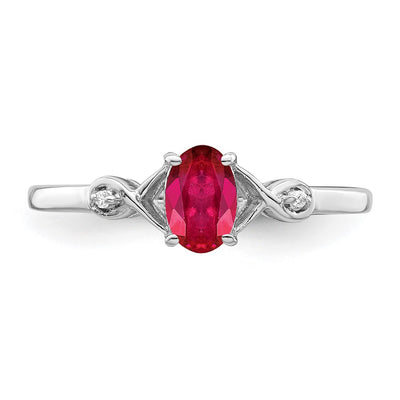 Sterling Silver Rhodium Plated Diamond and Oval Ruby Ring