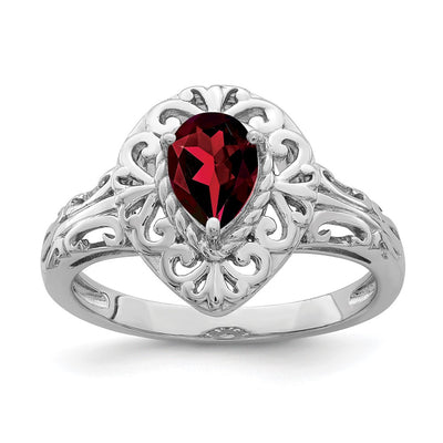 Sterling silver garnet teardrop ring