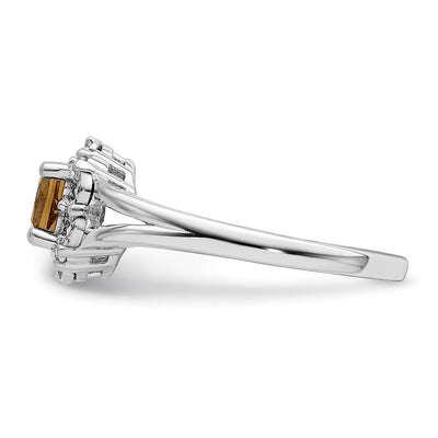 Sterling Silver Rhodium Whiskey Quartz Diam. Ring