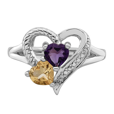 Sterling Silver Rhodium Amethyst & Citrine Diam. Ring
