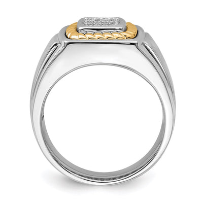 Sterling Silver Rhodium-plated w/10K Yellow Gold Mens Diamond Ring