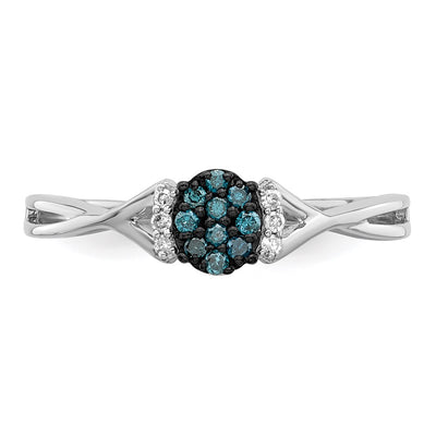 White Night Sterling Silver Rhodium-plated Blue and White Diamond Oval Ring
