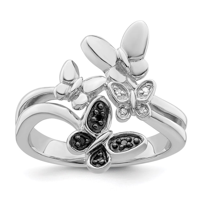 Sterling silver diamond butterfly ring
