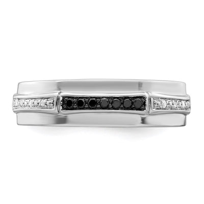 White Night Sterling Silver Rhodium-plated White and Black Diamond Men's Ring