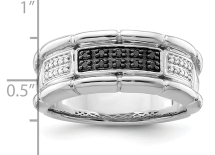 White Night Sterling Silver Rhodium-plated White and Black Diamond Men's Ring